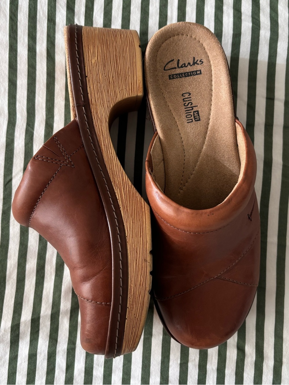 Clarks Brown Leather Clog Mules